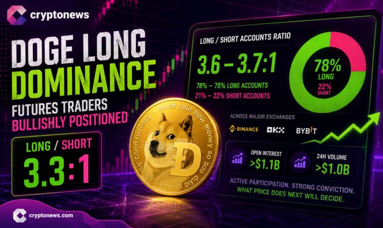 Dogecoin Long Short Ratio Goes Too Bullish at 3.3:1