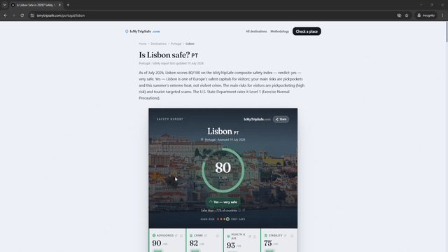 Free site (ismytripsafe.com) that scores how safe a city or country is from public data