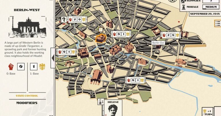 Overthrow the Kaiser in Red Echoes: Berlin, a Weimar-era turn-based strategy game in the style of Suzerain