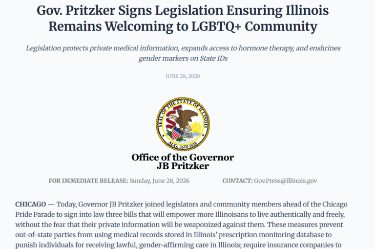Illinois Enacts Trio of LGBTQ+ Health and Privacy Laws, Expands Hormone Access and Protects Gender Identity Rights