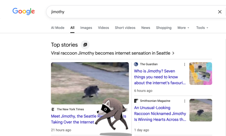 Jimothy, the Viral Raccoon, Scurries Across Your Screen in Google Animation