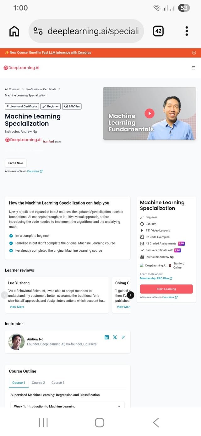 Is the Andrew Tg ML course free?