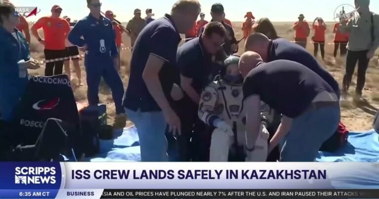 A US-Russian space crew lands safely in Kazakhstan after an 8-month stint on ISS – FOX 47 News